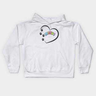 Cat paw print heart meow Kids Hoodie